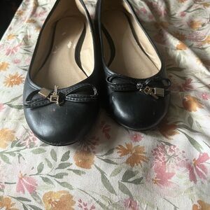 Black Leather Ballet Flats with Bow